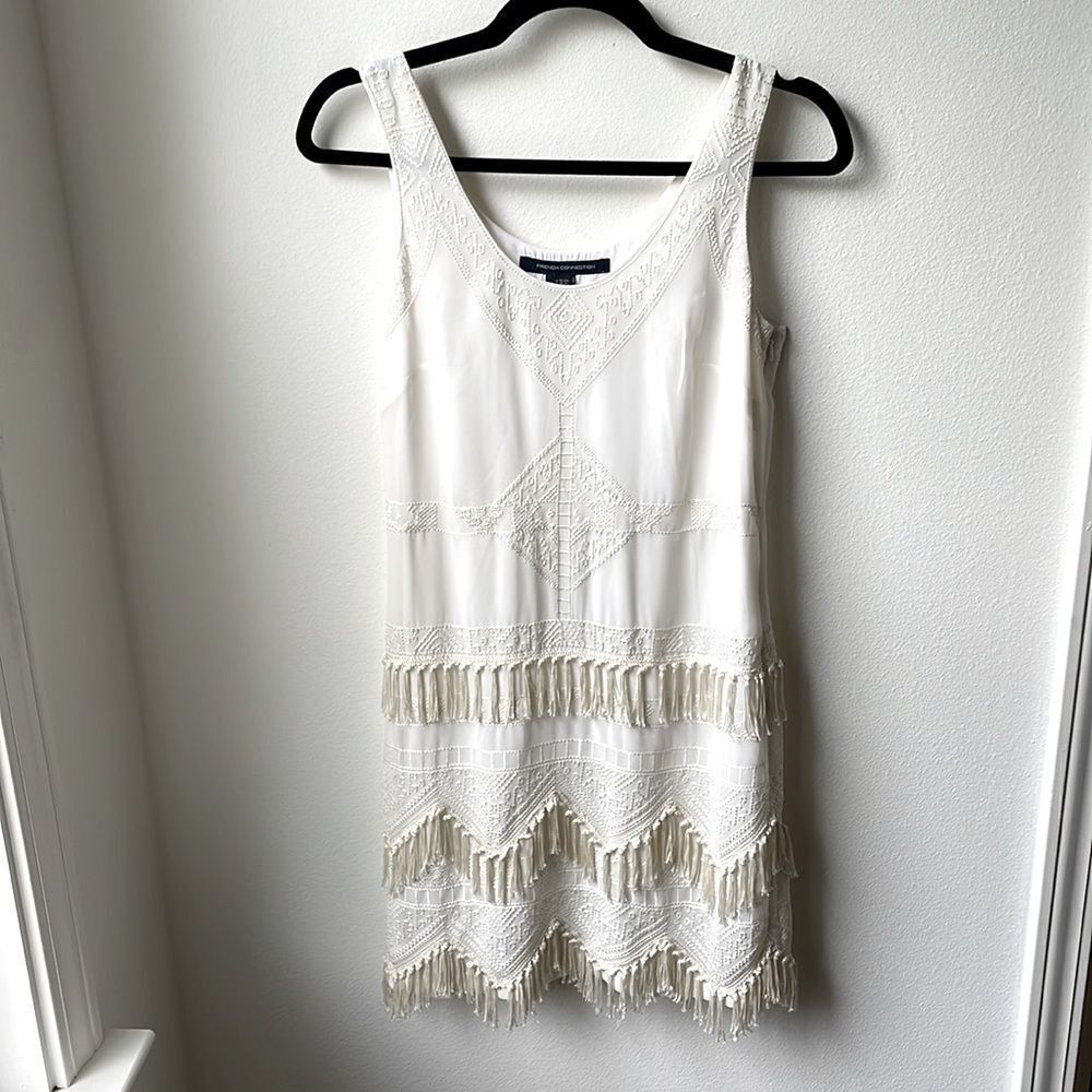 French Connection White Fringe Mini Dress